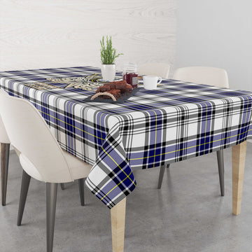 Hannay Modern Tartan Tablecloth with Clan Crest and the Golden Sword of Courageous Legacy