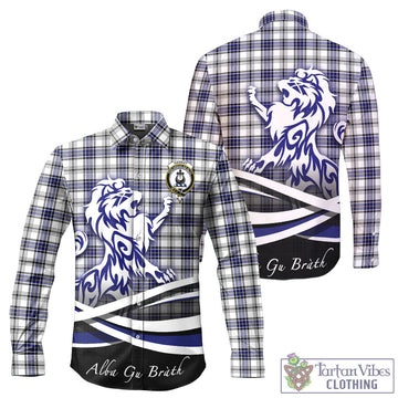 Hannay Modern Tartan Long Sleeve Button Up Shirt with Alba Gu Brath Regal Lion Emblem