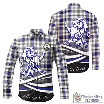 Hannay Tartan Long Sleeve Button Up Shirt with Alba Gu Brath Regal Lion Emblem