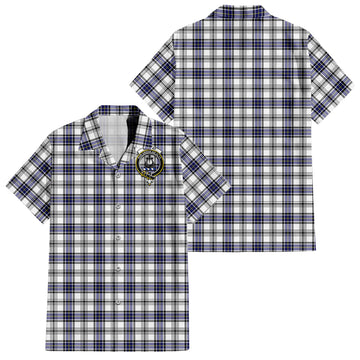Hannay Modern Tartan Short Sleeve Button Down Shirt with Family Crest