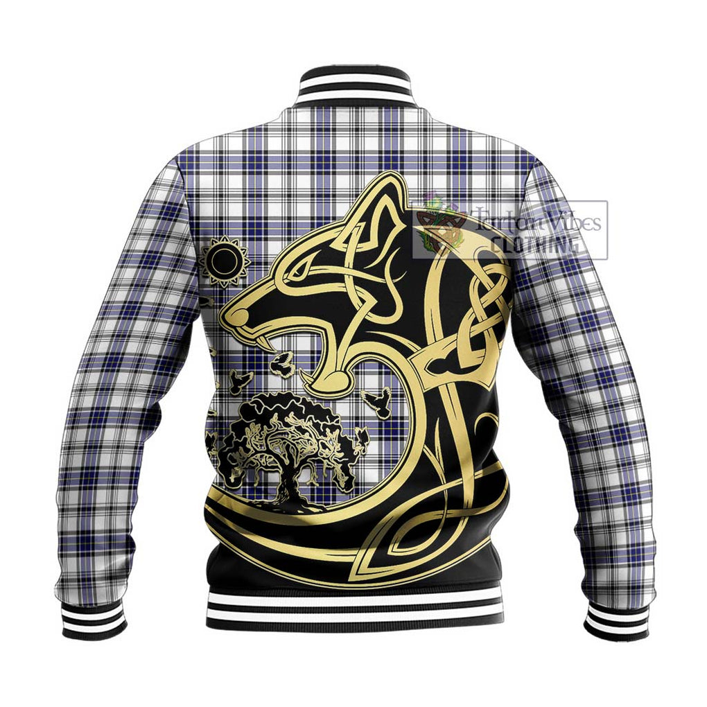 Hannay Tartan Baseball Jacket with Family Crest Celtic Wolf Style - Tartan Vibes Clothing