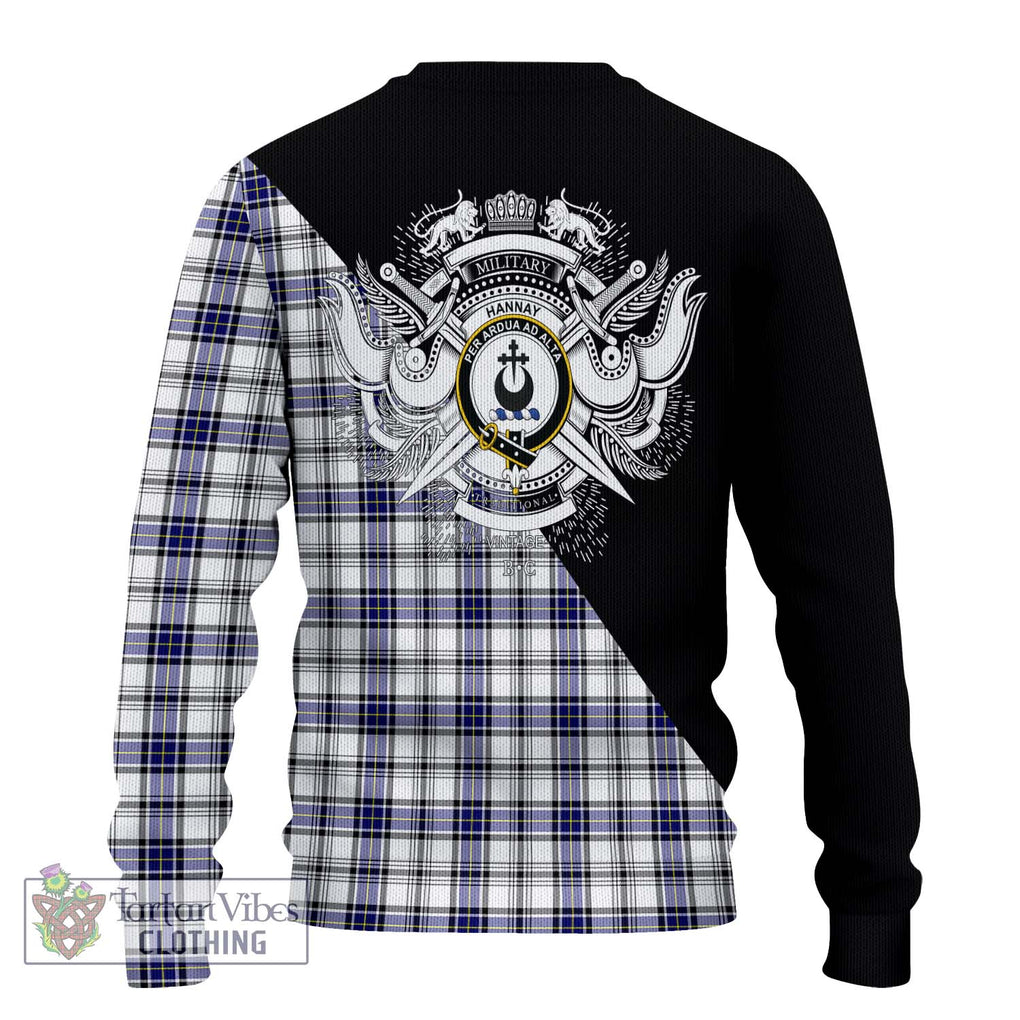 Hannay Tartan Knitted Sweater with Family Crest and Military Logo Style - Tartanvibesclothing Shop
