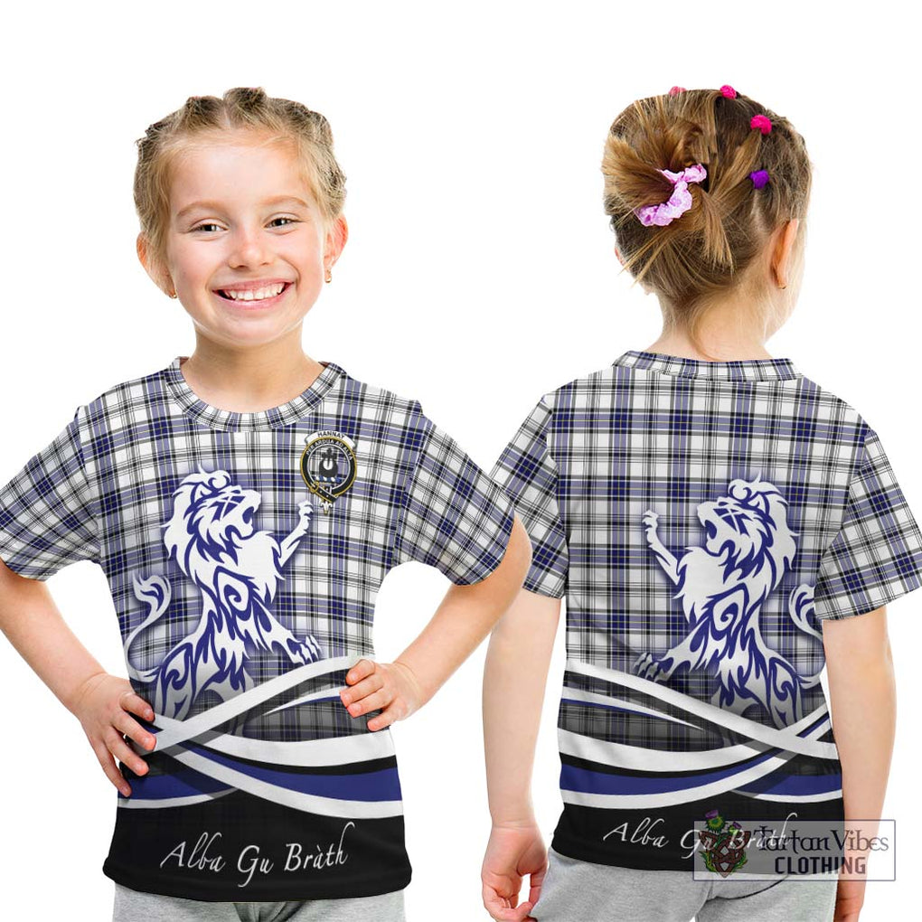 Hannay Tartan Kid T-Shirt with Alba Gu Brath Regal Lion Emblem - Tartanvibesclothing Shop