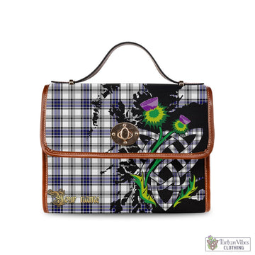 Hannay Modern Tartan Waterproof Canvas Bag with Scotland Map and Thistle Celtic Accents