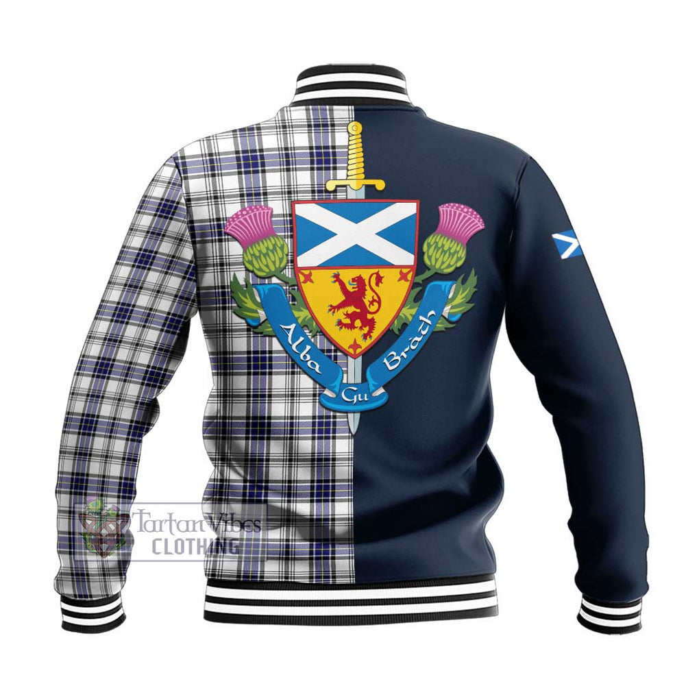 Tartan Vibes Clothing Hannay Modern Tartan Baseball Jacket with Scottish Lion Royal Arm Half Style