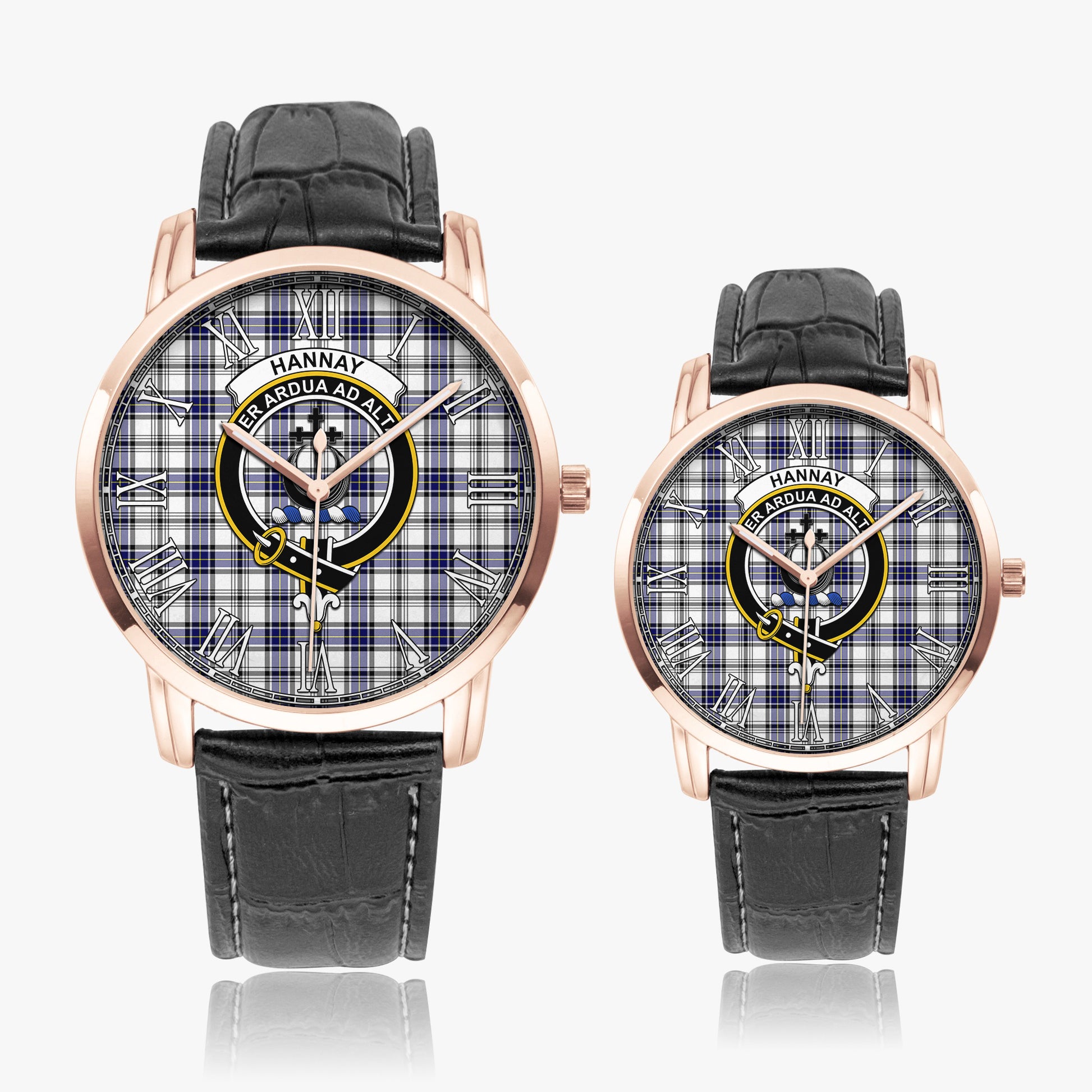 Hannay Modern Tartan Family Crest Leather Strap Quartz Watch - Tartanvibesclothing