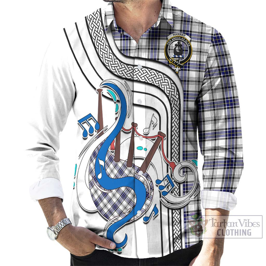 Hannay Tartan Long Sleeve Button Shirt with Epic Bagpipe Style - Tartanvibesclothing Shop