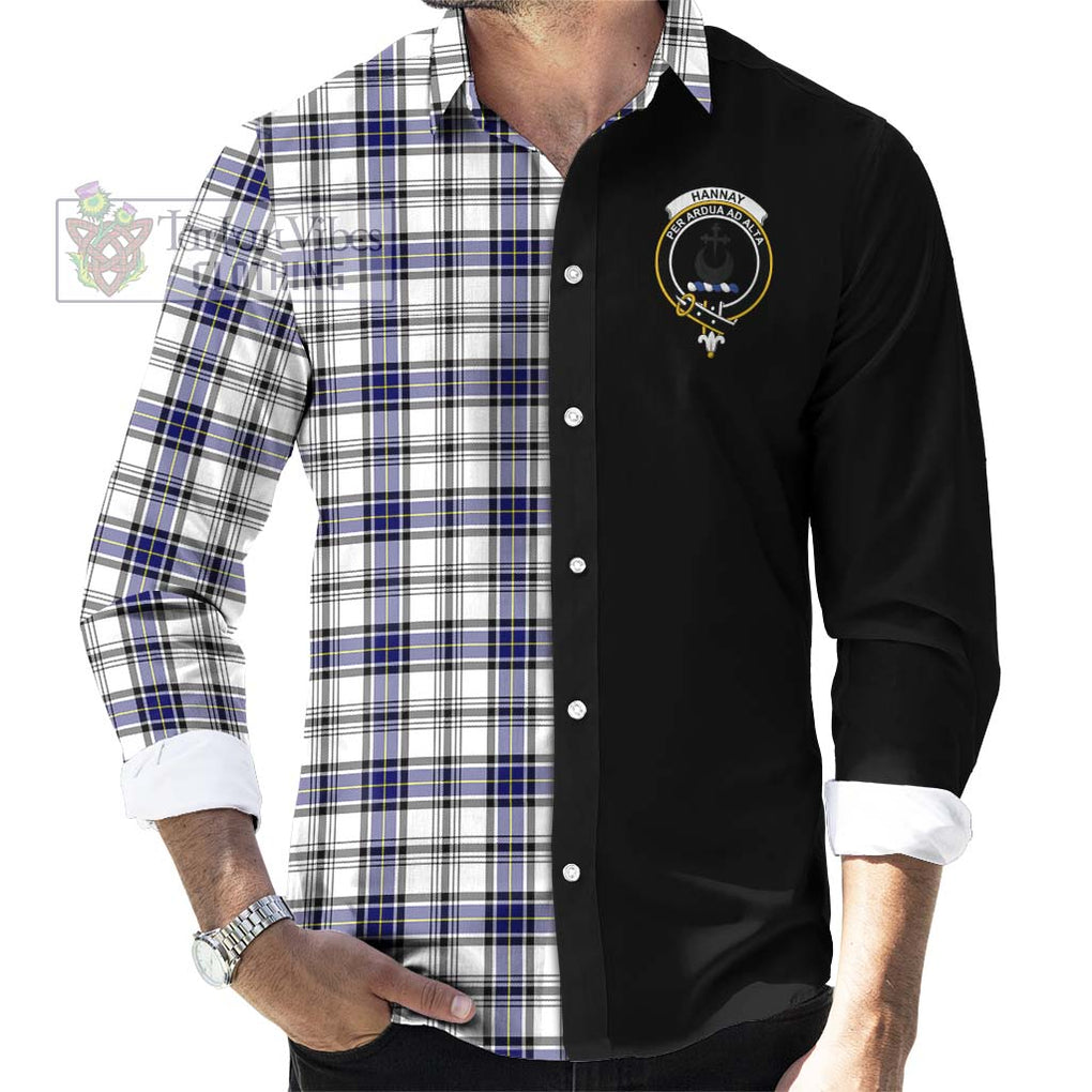 Hannay Tartan Long Sleeve Button Shirt with Family Crest and Half Of Me Style - Tartanvibesclothing Shop