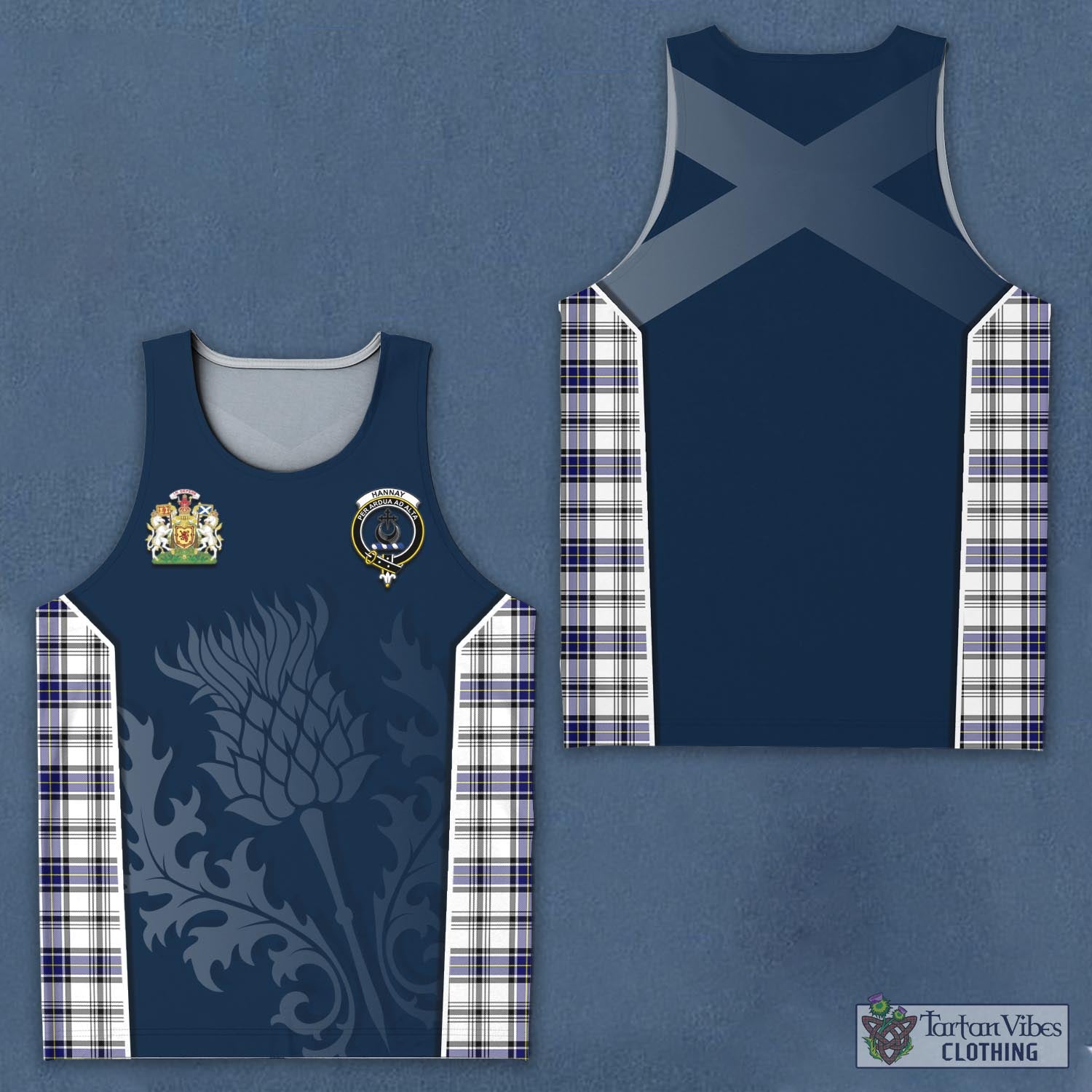 Tartan Vibes Clothing Hannay Modern Tartan Men's Tanks Top with Family Crest and Scottish Thistle Vibes Sport Style