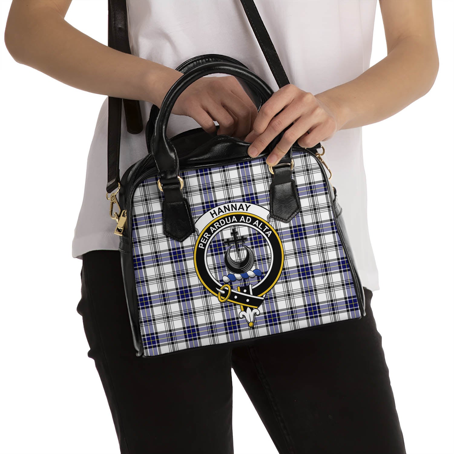 Hannay Modern Tartan Shoulder Handbags with Family Crest - Tartanvibesclothing