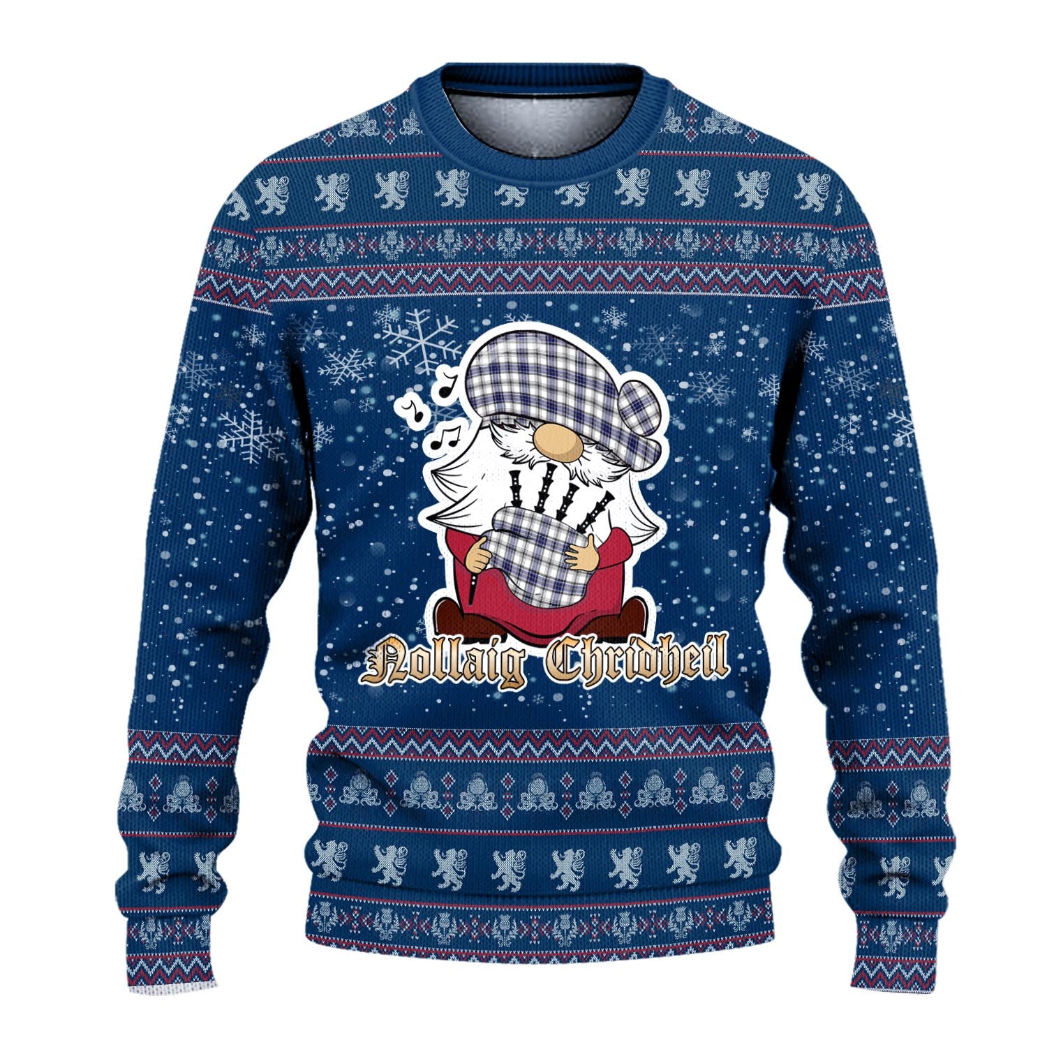 Hannay Modern Clan Christmas Family Knitted Sweater with Funny Gnome Playing Bagpipes - Tartanvibesclothing