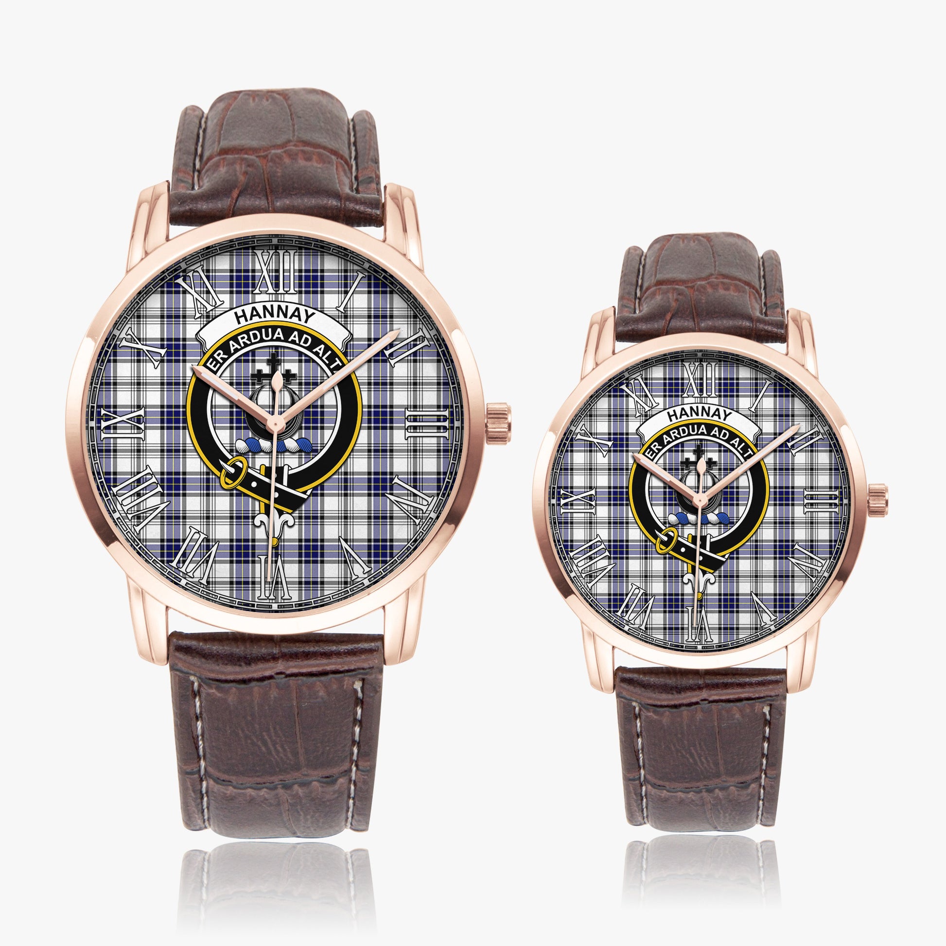 Hannay Modern Tartan Family Crest Leather Strap Quartz Watch - Tartanvibesclothing