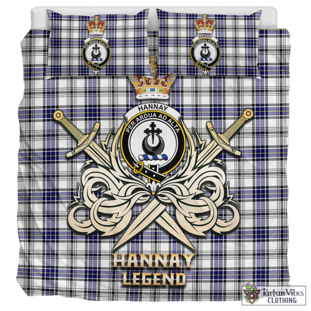 Tartan Vibes Clothing Hannay Modern Tartan Bedding Set with Clan Crest and the Golden Sword of Courageous Legacy