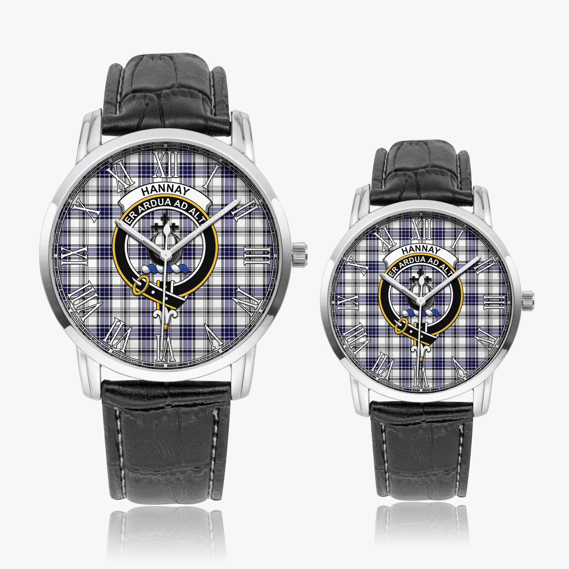 Hannay Modern Tartan Family Crest Leather Strap Quartz Watch - Tartanvibesclothing