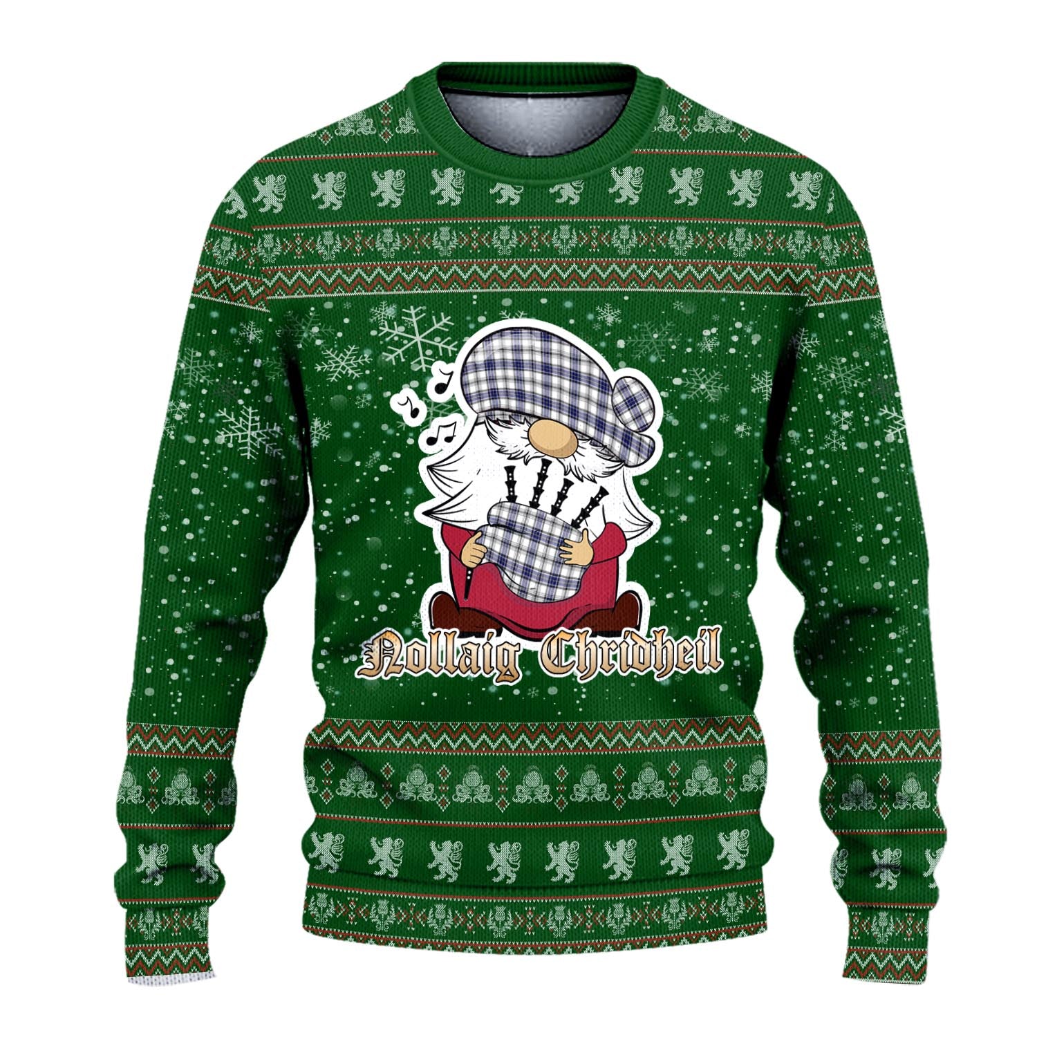 Hannay Modern Clan Christmas Family Knitted Sweater with Funny Gnome Playing Bagpipes - Tartanvibesclothing