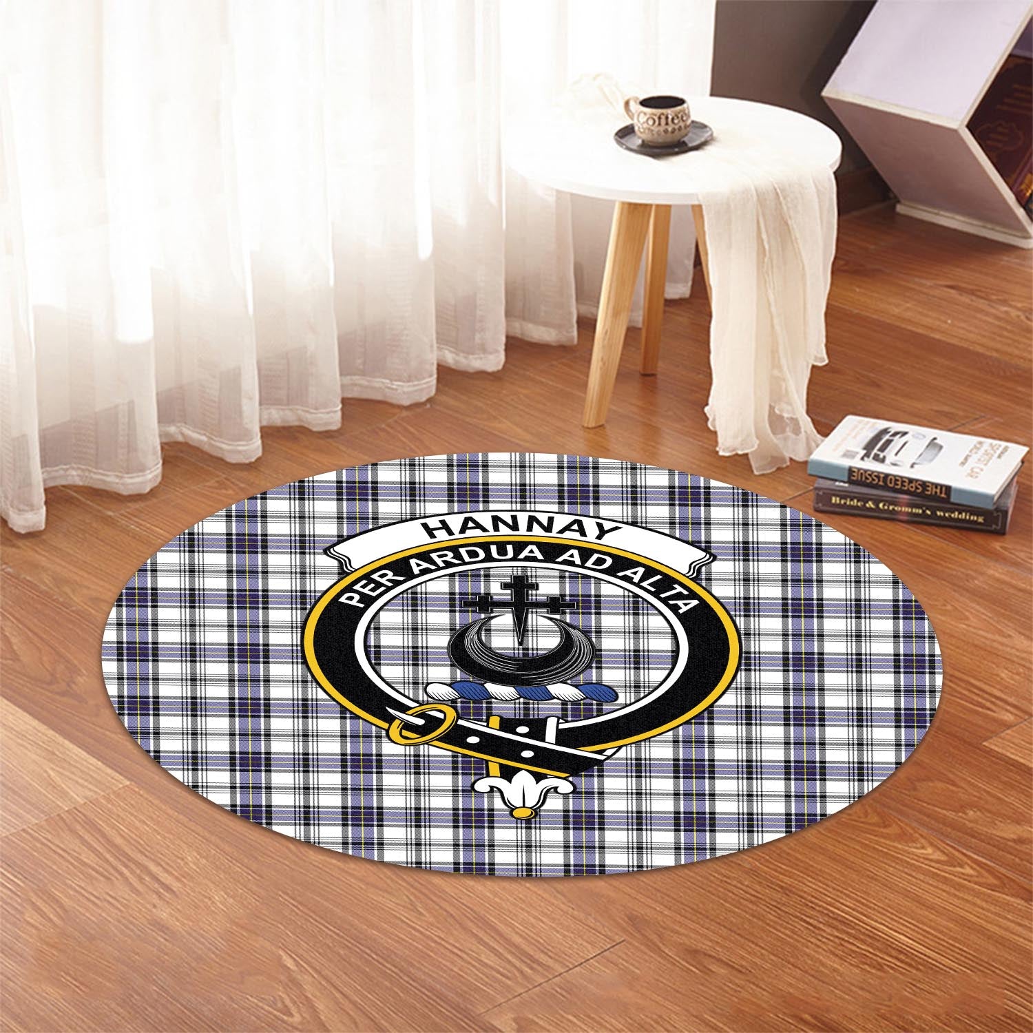 hannay-modern-tartan-round-rug-with-family-crest