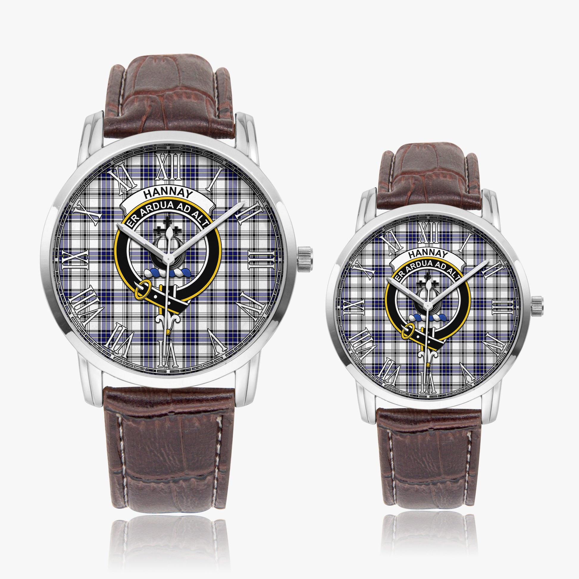Hannay Modern Tartan Family Crest Leather Strap Quartz Watch - Tartanvibesclothing