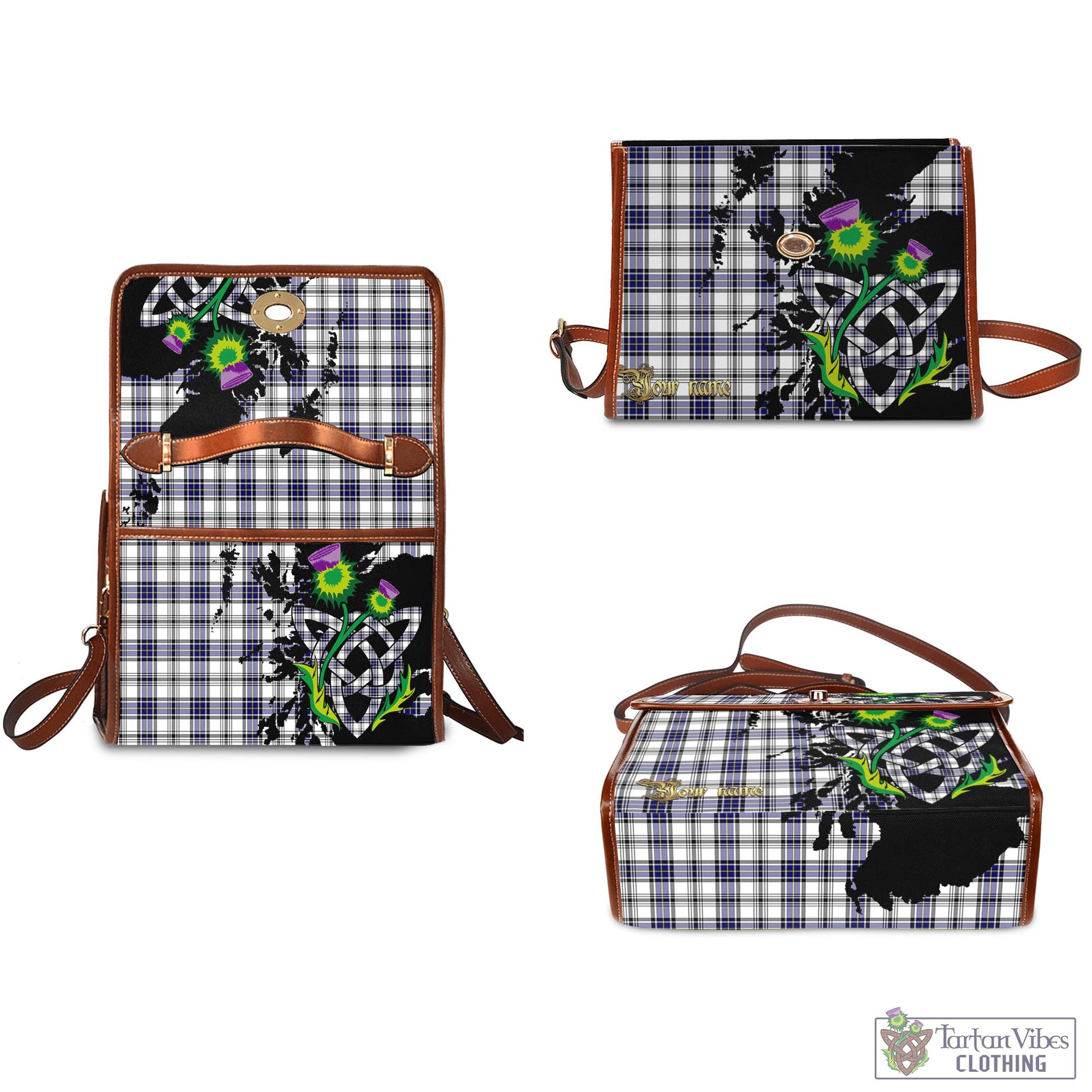 Tartan Vibes Clothing Hannay Modern Tartan Waterproof Canvas Bag with Scotland Map and Thistle Celtic Accents