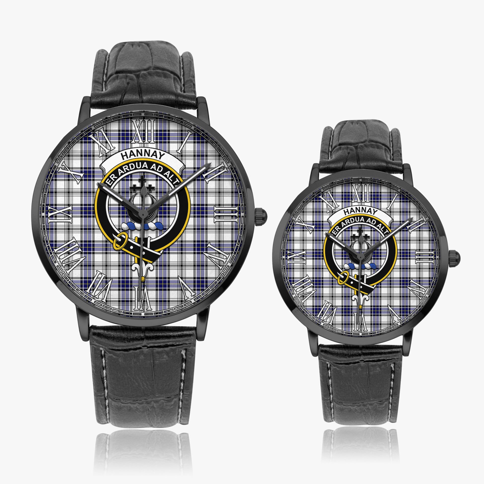 Hannay Modern Tartan Family Crest Leather Strap Quartz Watch - Tartanvibesclothing