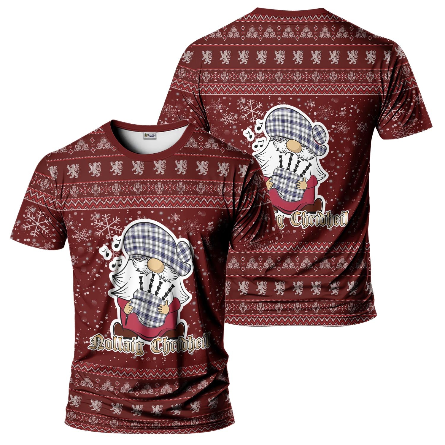 Hannay Modern Clan Christmas Family T-Shirt with Funny Gnome Playing Bagpipes - Tartanvibesclothing