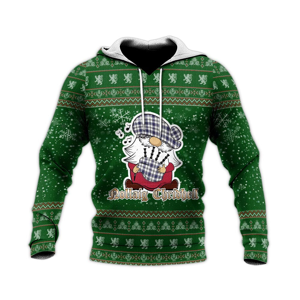Hannay Modern Clan Christmas Knitted Hoodie with Funny Gnome Playing Bagpipes - Tartanvibesclothing