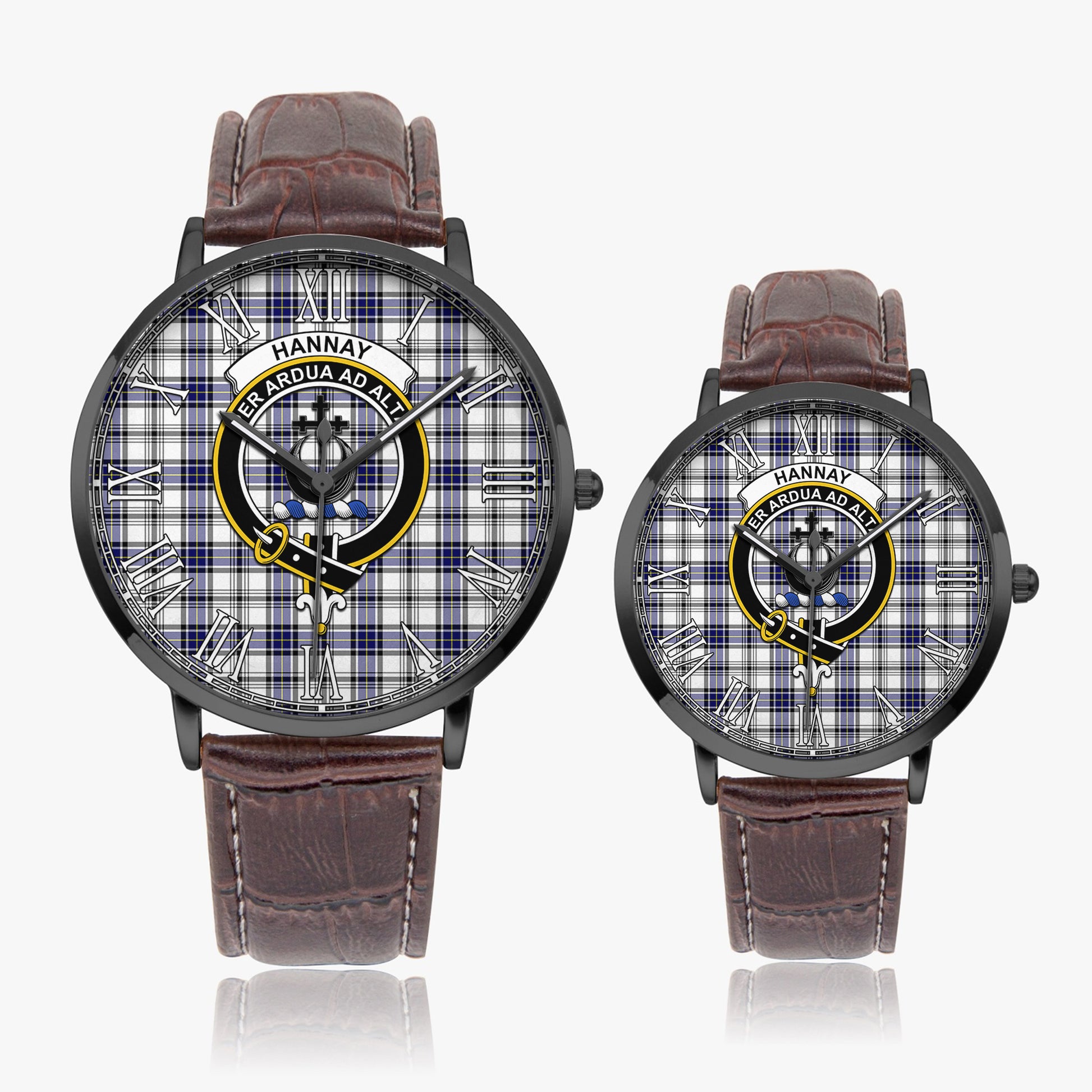 Hannay Modern Tartan Family Crest Leather Strap Quartz Watch - Tartanvibesclothing