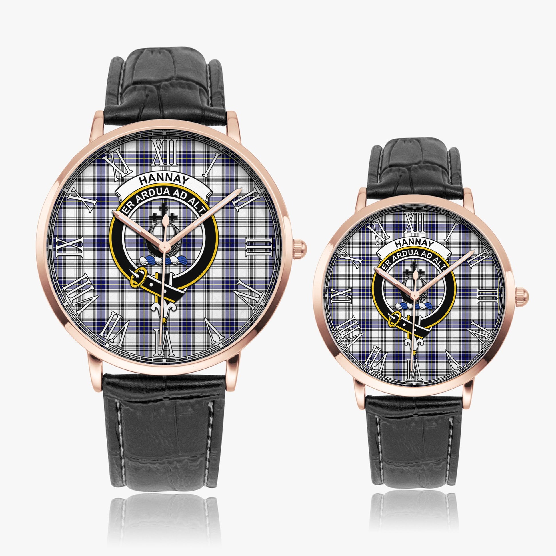 Hannay Modern Tartan Family Crest Leather Strap Quartz Watch - Tartanvibesclothing