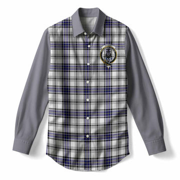 Hannay Tartan Accent Women Casual Shirt with Family Crest
