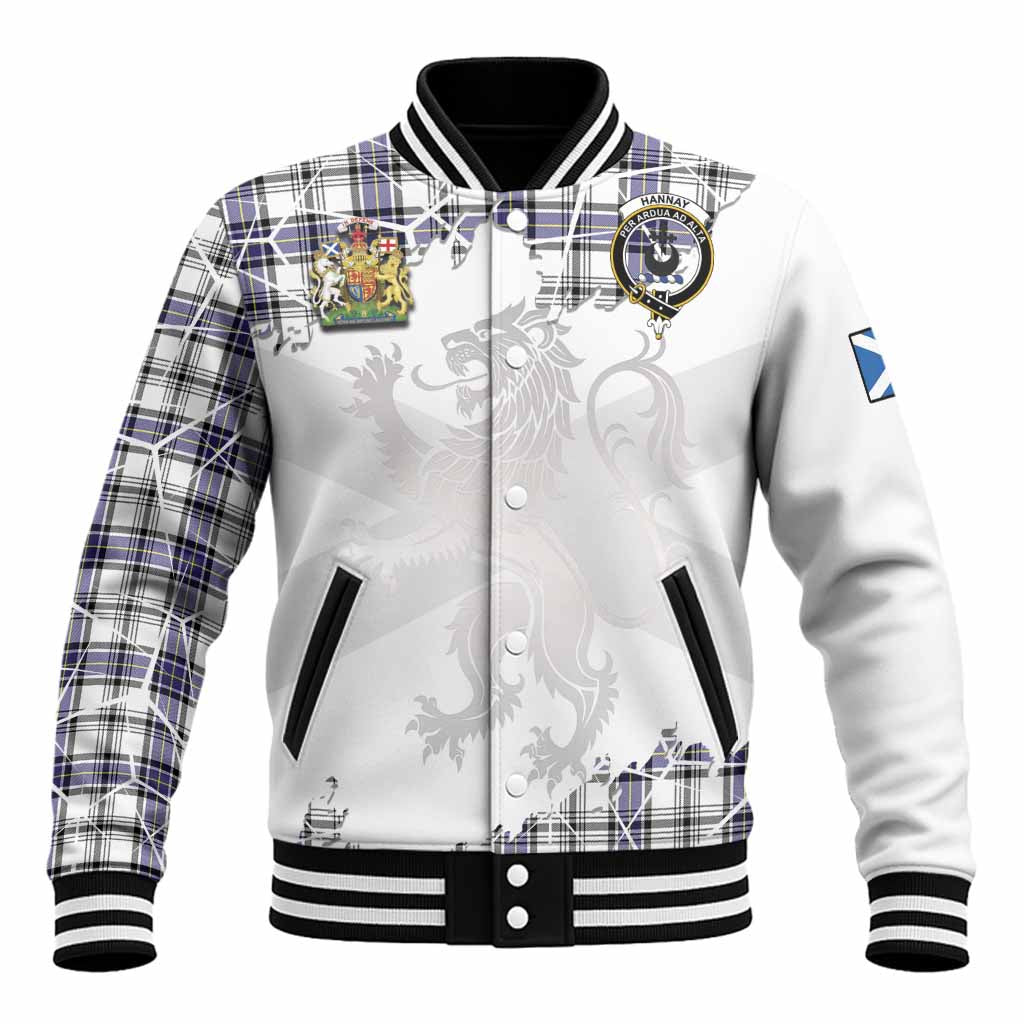 Hannay Tartan Baseball Jacket with Family Crest and Lion Rampant Grunge Style