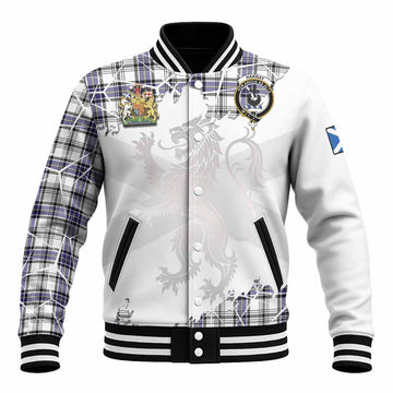 Hannay Tartan Baseball Jacket with Family Crest and Lion Rampant Grunge Style