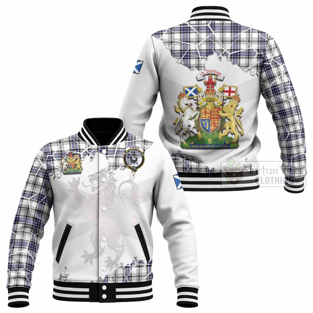 Hannay Tartan Baseball Jacket with Family Crest and Lion Rampant Grunge Style