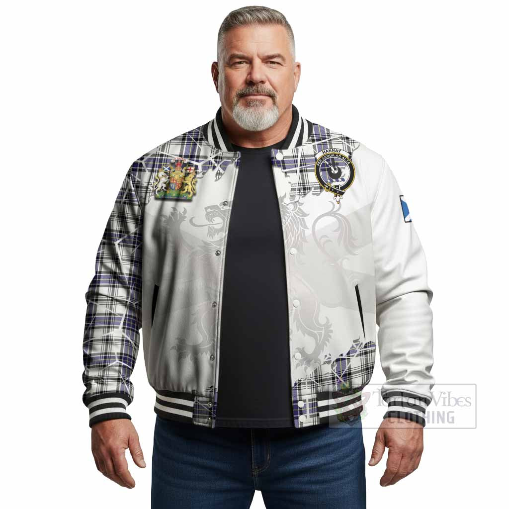 Hannay Tartan Baseball Jacket with Family Crest and Lion Rampant Grunge Style