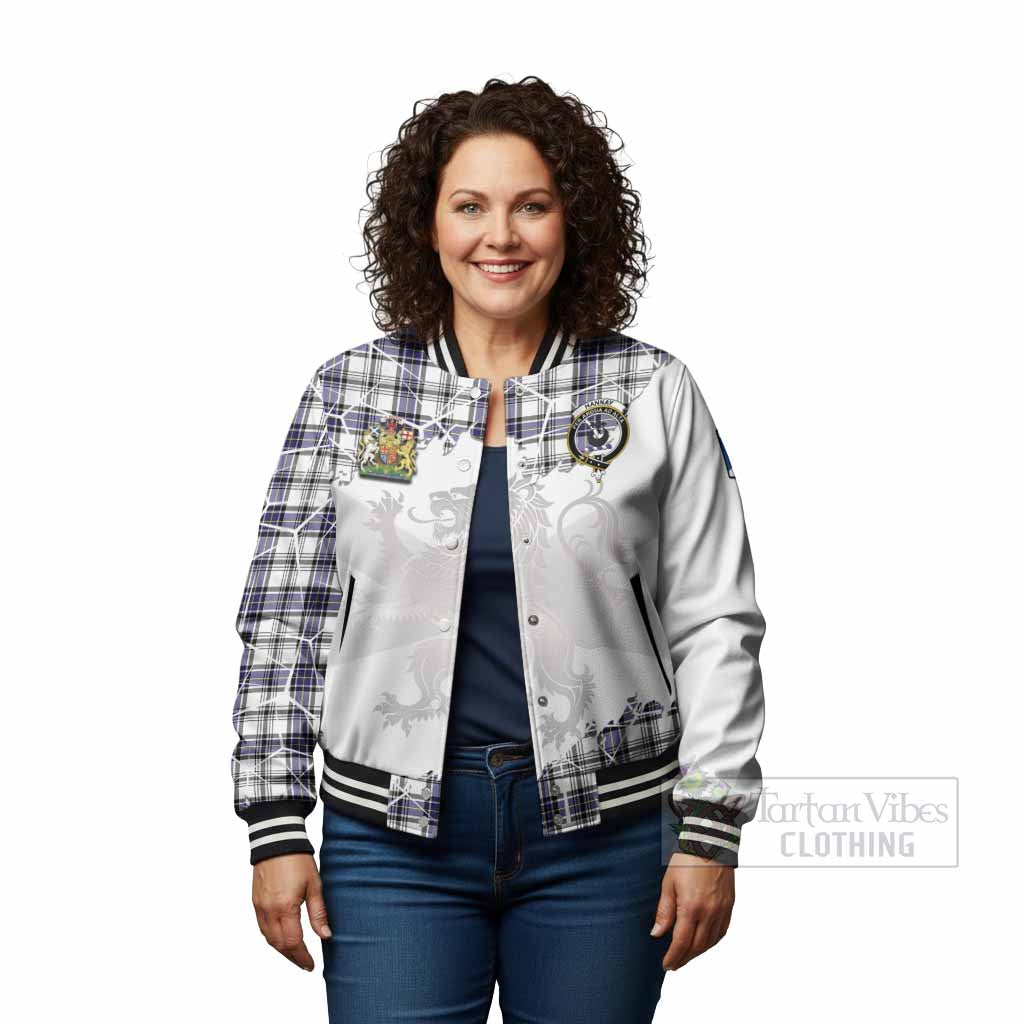 Hannay Tartan Baseball Jacket with Family Crest and Lion Rampant Grunge Style