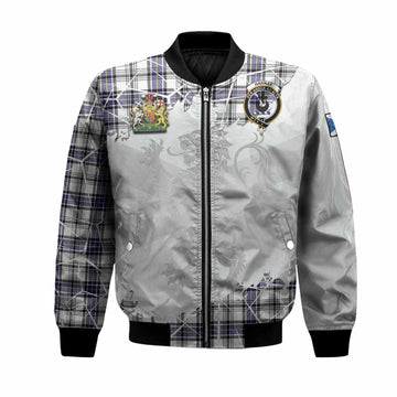 Hannay Tartan Bomber Jacket with Family Crest and Lion Rampant Grunge Style