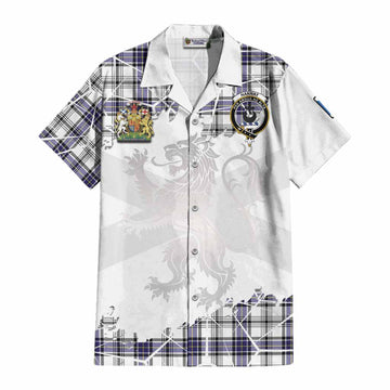 Hannay Tartan Cotton Hawaiian Shirt with Family Crest and Lion Rampant Grunge Style