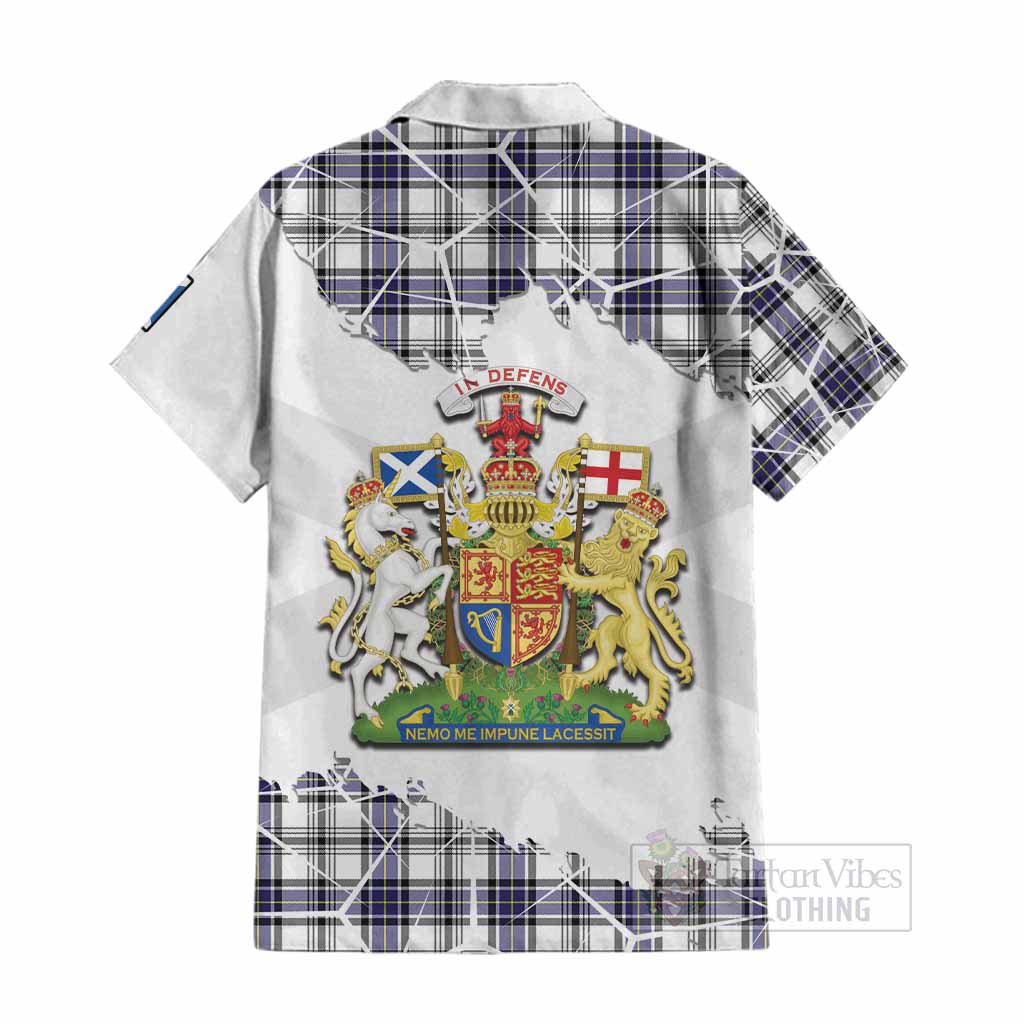 Hannay Tartan Cotton Hawaiian Shirt with Family Crest and Lion Rampant Grunge Style