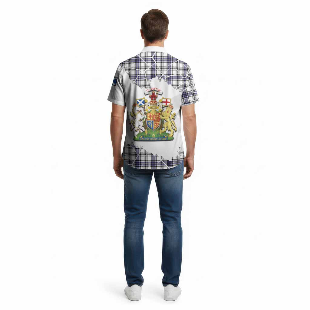 Hannay Tartan Cotton Hawaiian Shirt with Family Crest and Lion Rampant Grunge Style