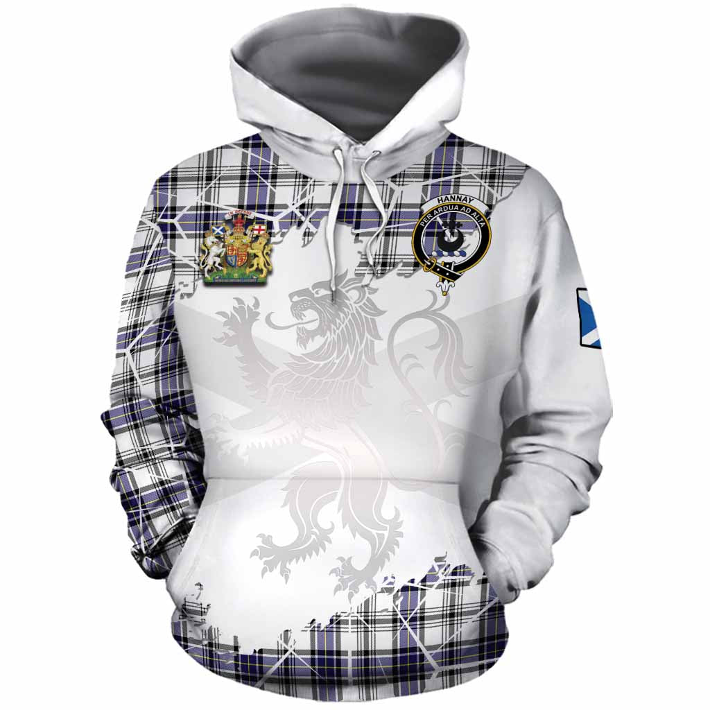 Hannay Tartan Cotton Hoodie with Family Crest and Lion Rampant Grunge Style