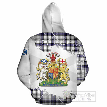 Hannay Tartan Cotton Hoodie with Family Crest and Lion Rampant Grunge Style
