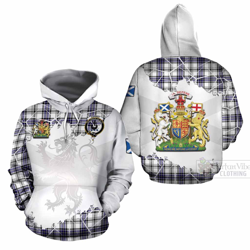 Hannay Tartan Cotton Hoodie with Family Crest and Lion Rampant Grunge Style