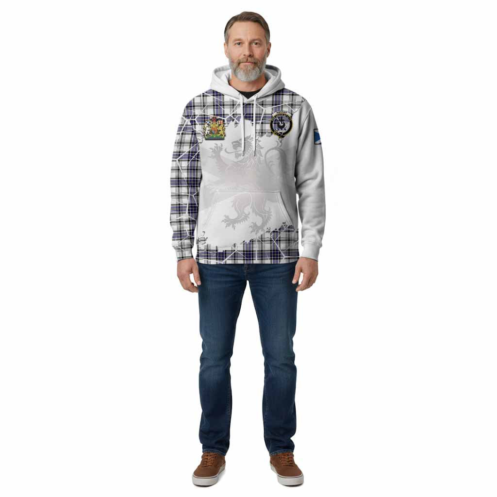 Hannay Tartan Cotton Hoodie with Family Crest and Lion Rampant Grunge Style