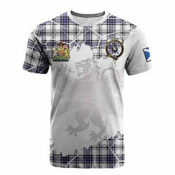 Hannay Tartan Cotton T-shirt with Family Crest and Lion Rampant Grunge Style