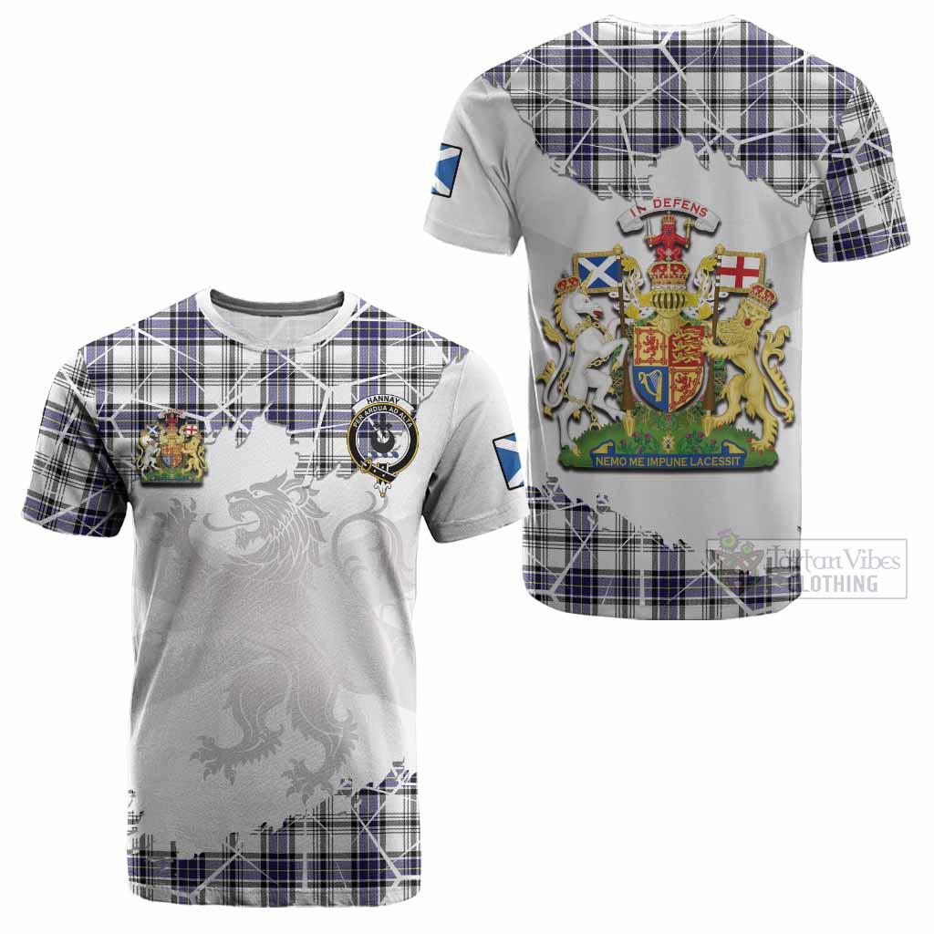 Hannay Tartan Cotton T-shirt with Family Crest and Lion Rampant Grunge Style