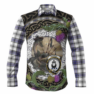 Hannay Tartan Crest Bagpipe Nessie Long Sleeve Button Shirts Scottish Loch Ness Monster Celtic Thistle