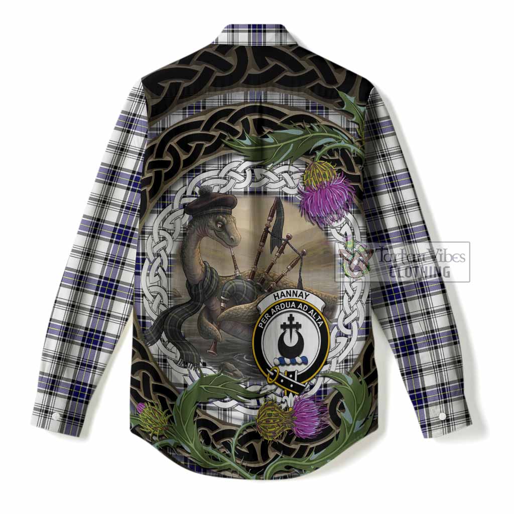 Hannay Tartan Crest Bagpipe Nessie Women Casual Shirt Scottish Loch Ness Monster Celtic Thistle