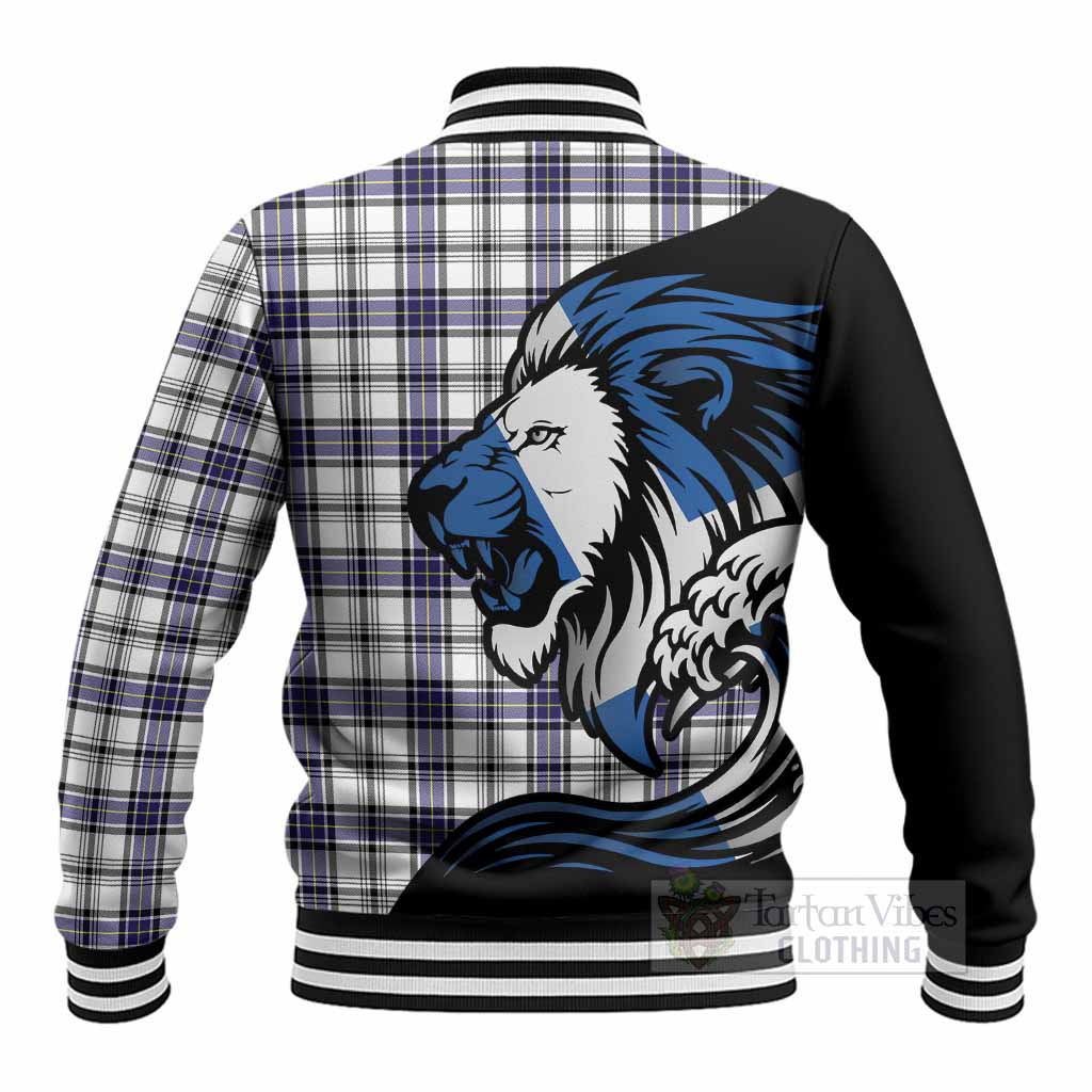 Hannay Tartan Crest Baseball Jacket Scottish Golden Lions Wave Flow