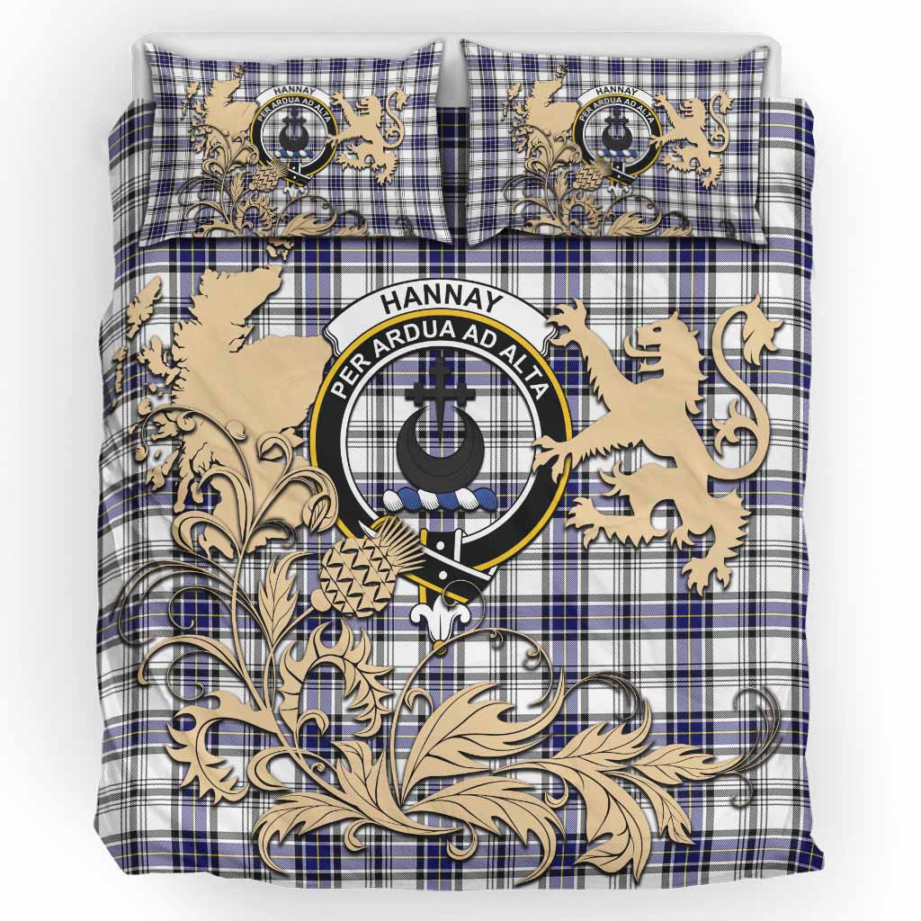 Hannay Tartan Crest Bedding Set with Scottish Iconic Symbols 