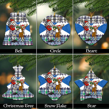 Hannay Tartan Crest Christmas Ceramic Ornament Scotland Santa With Bagpipes Cute Reindeer