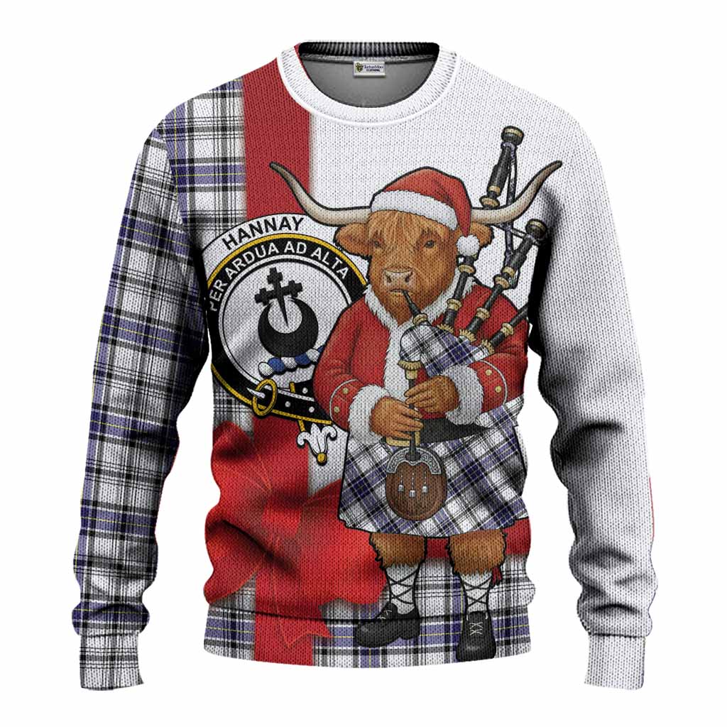 Hannay Tartan Crest Christmas Christmas Ugly Sweater Highland Cow Bagpipes Coquette Bow Style