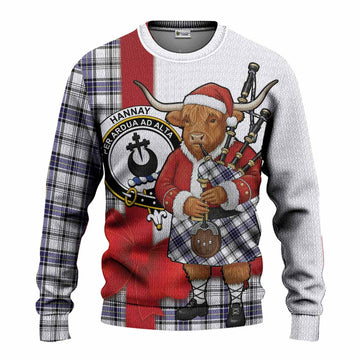 Hannay Tartan Crest Christmas Christmas Ugly Sweater Highland Cow Bagpipes Coquette Bow Style